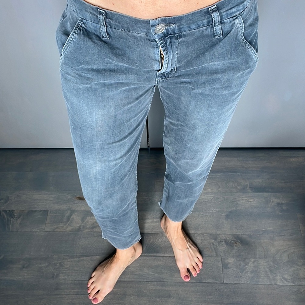 Hudson Super Soft Gray Cropped Jeans with Raw Hem